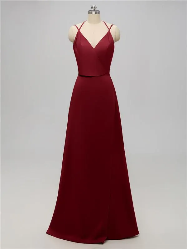 A-line V Neck Floor Length Bridesmaid Dresses