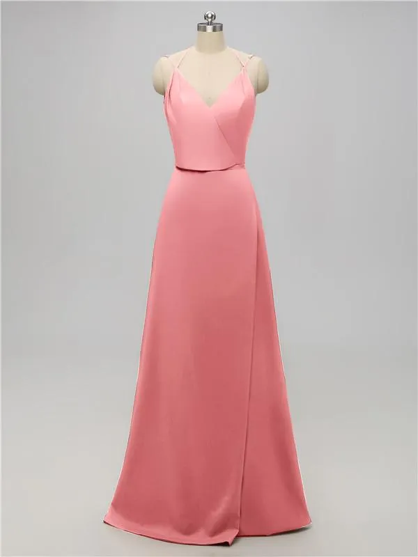 A-line V Neck Floor Length Bridesmaid Dresses