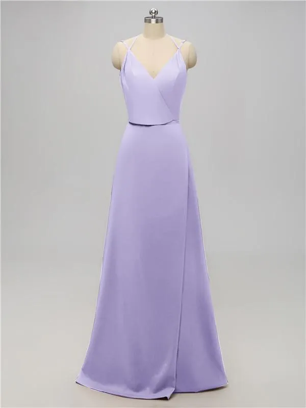 A-line V Neck Floor Length Bridesmaid Dresses