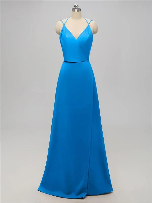 A-line V Neck Floor Length Bridesmaid Dresses