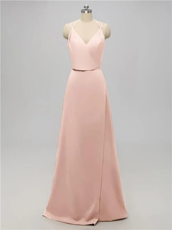 A-line V Neck Floor Length Bridesmaid Dresses