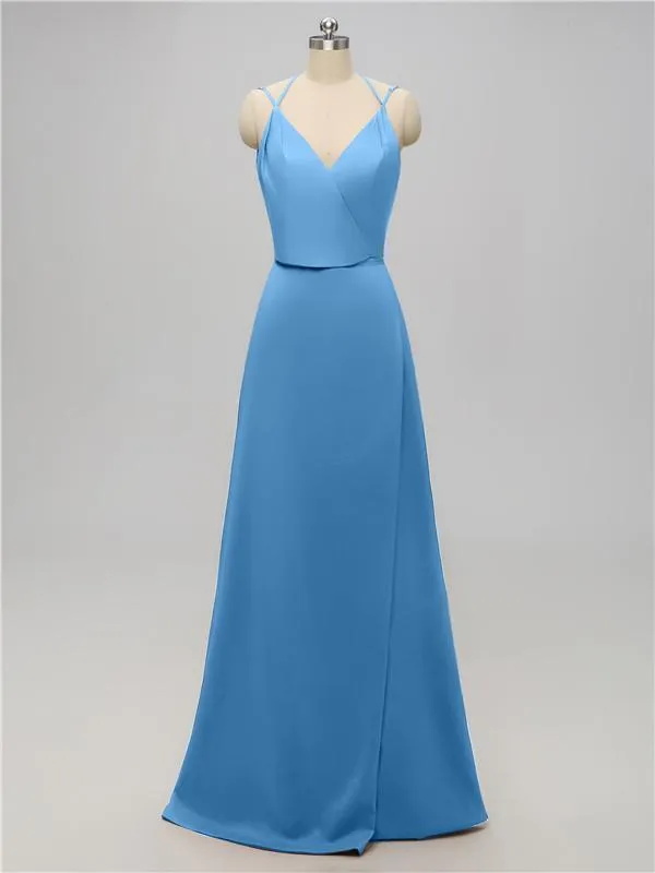 A-line V Neck Floor Length Bridesmaid Dresses