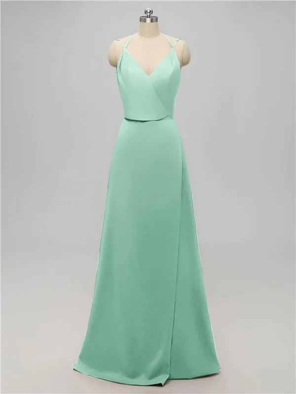 A-line V Neck Floor Length Bridesmaid Dresses