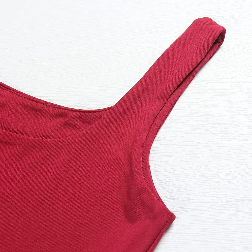 Artfish Women's Sleeveless Strappy Tank Square Neck Double Layer Workout Fitness Casual Basic Crop Tops