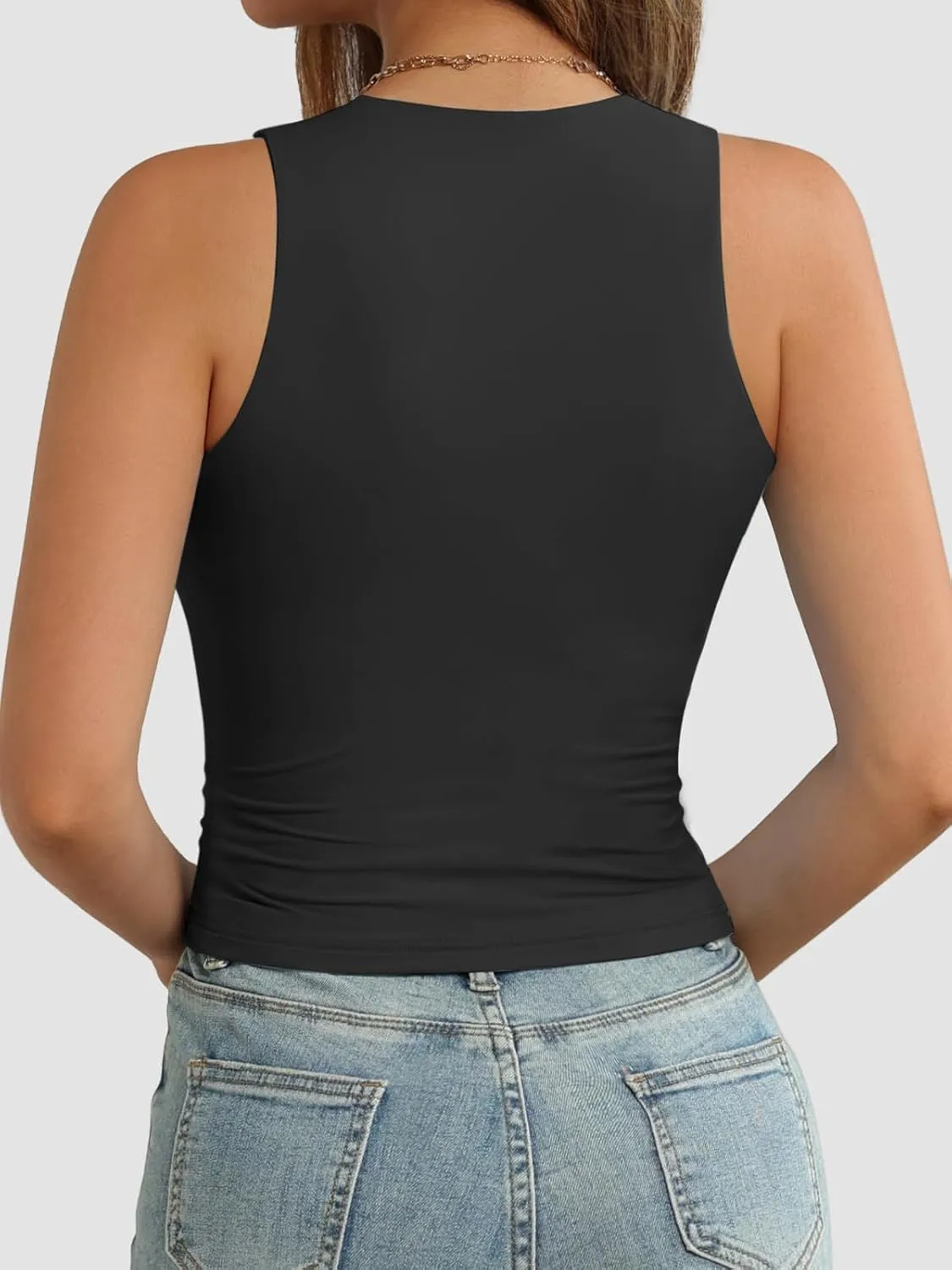 ATHMILE Womens Double Lined Crop Tank Tops Casual Basic Shirts Sleeveless Workout Tops Cute Summer Clothes Teen Girls