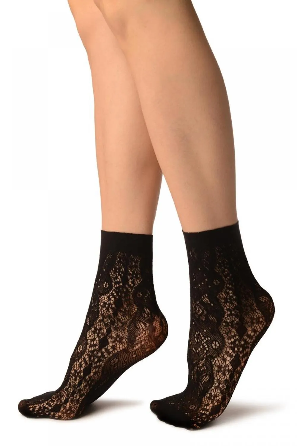 Black Large Roses Lace Socks Ankle High