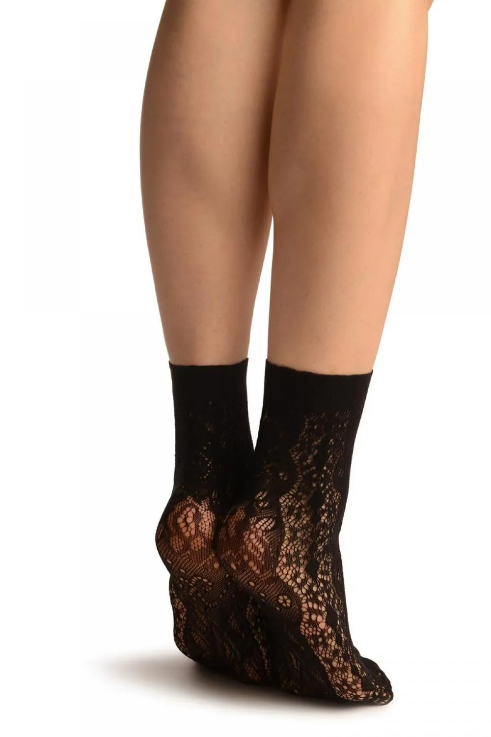 Black Large Roses Lace Socks Ankle High
