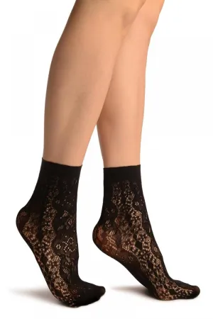 Black Large Roses Lace Socks Ankle High