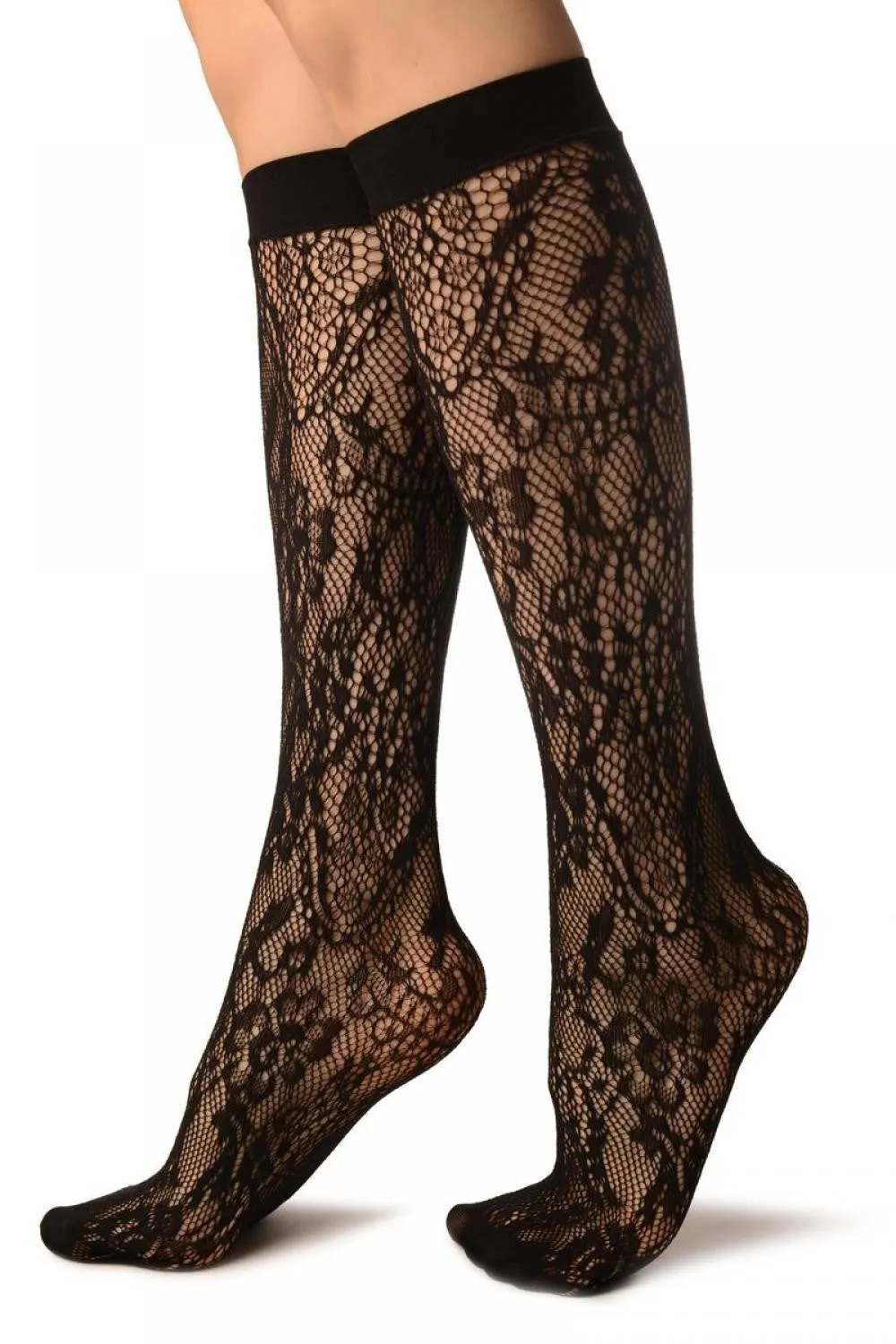 Black Pearls & Flowers Lace Socks Knee High