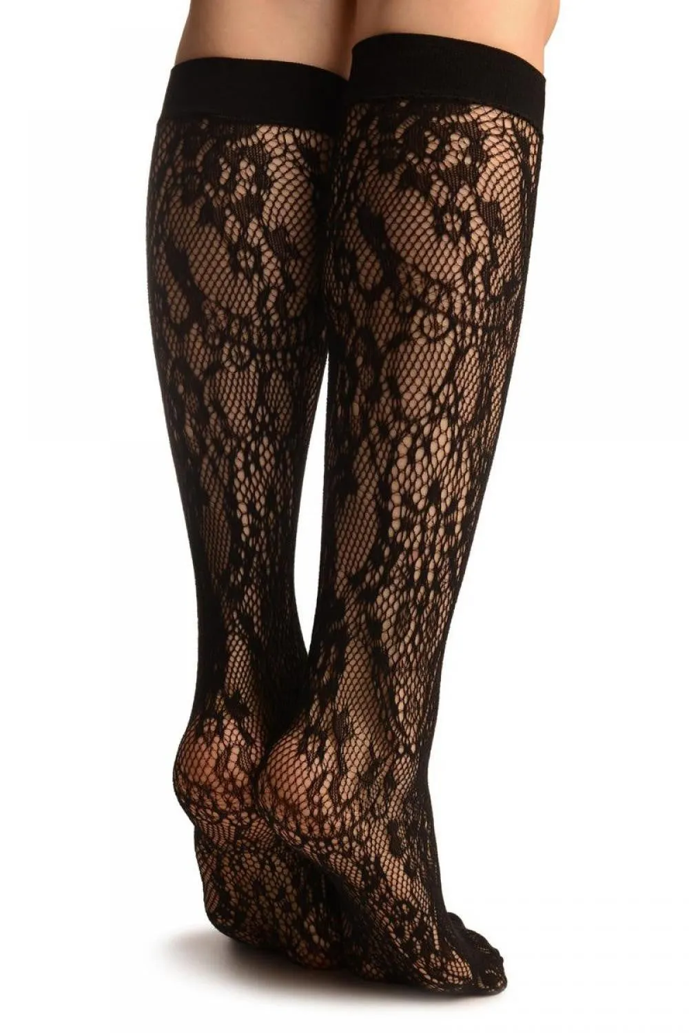 Black Pearls & Flowers Lace Socks Knee High