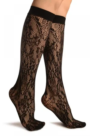Black Pearls & Flowers Lace Socks Knee High