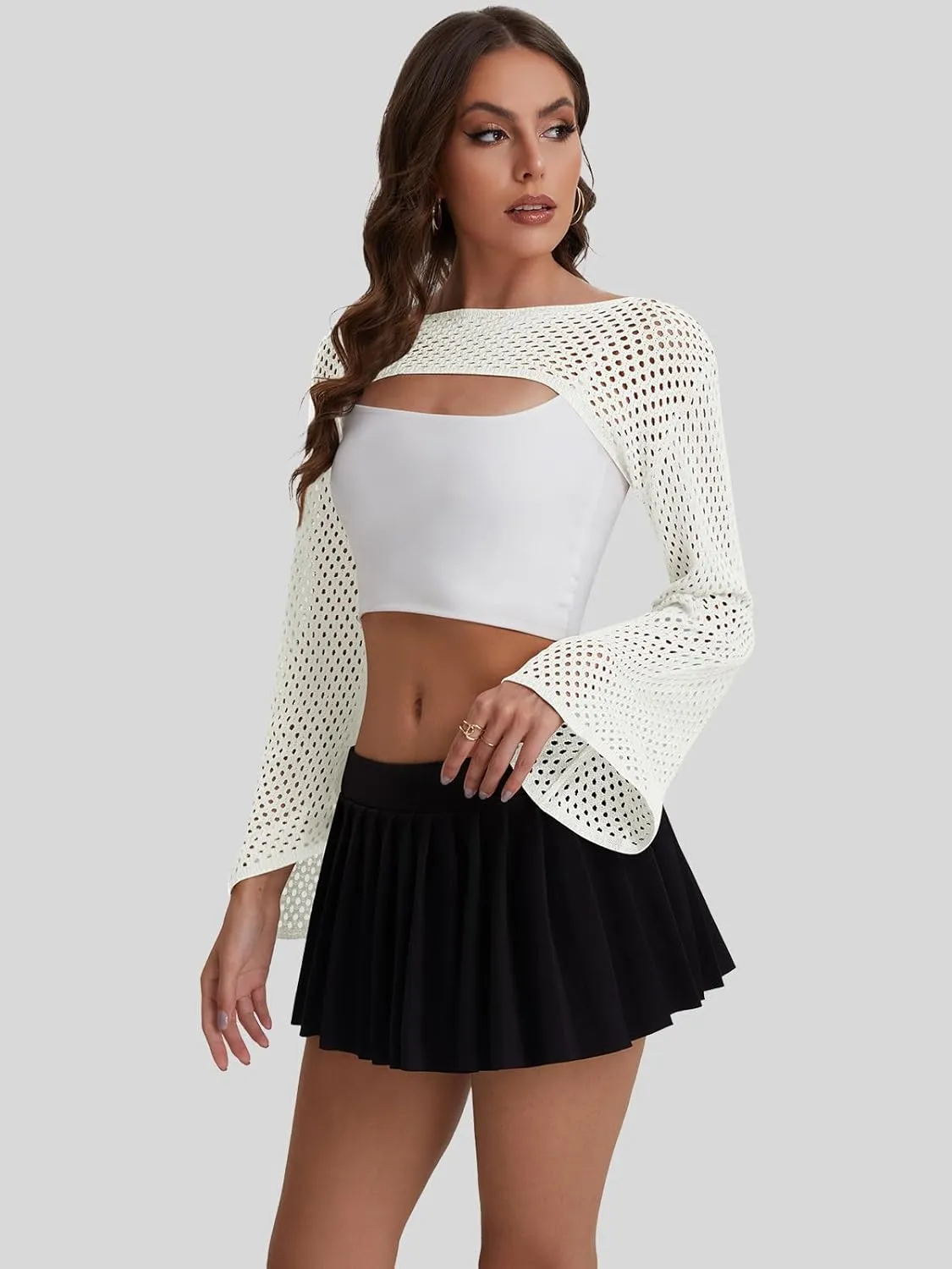 Bloggerlove Crochet Crop Tops for Women Trendy Bolero Hollow Out Shrug Sweaters Sexy Beach Cover Ups Y2K Tops S-XL