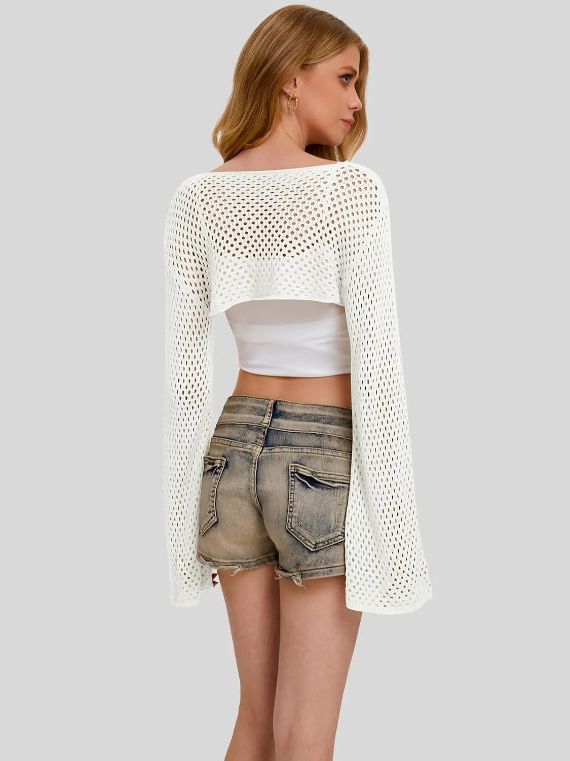 Bloggerlove Crochet Crop Tops for Women Trendy Bolero Hollow Out Shrug Sweaters Sexy Beach Cover Ups Y2K Tops S-XL