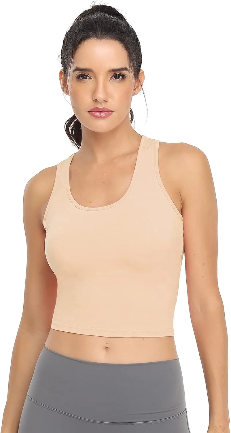Cotton Workout Crop Tank Top for Women Racerback Yoga Tank Tops Athletic Sports Shirts Exercise Undershirts 4 Pack