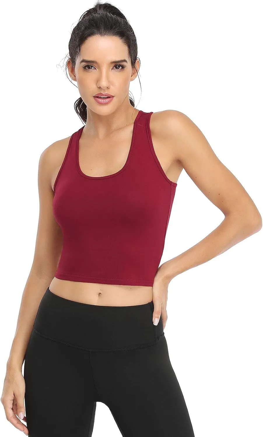 Cotton Workout Crop Tank Top for Women Racerback Yoga Tank Tops Athletic Sports Shirts Exercise Undershirts 4 Pack
