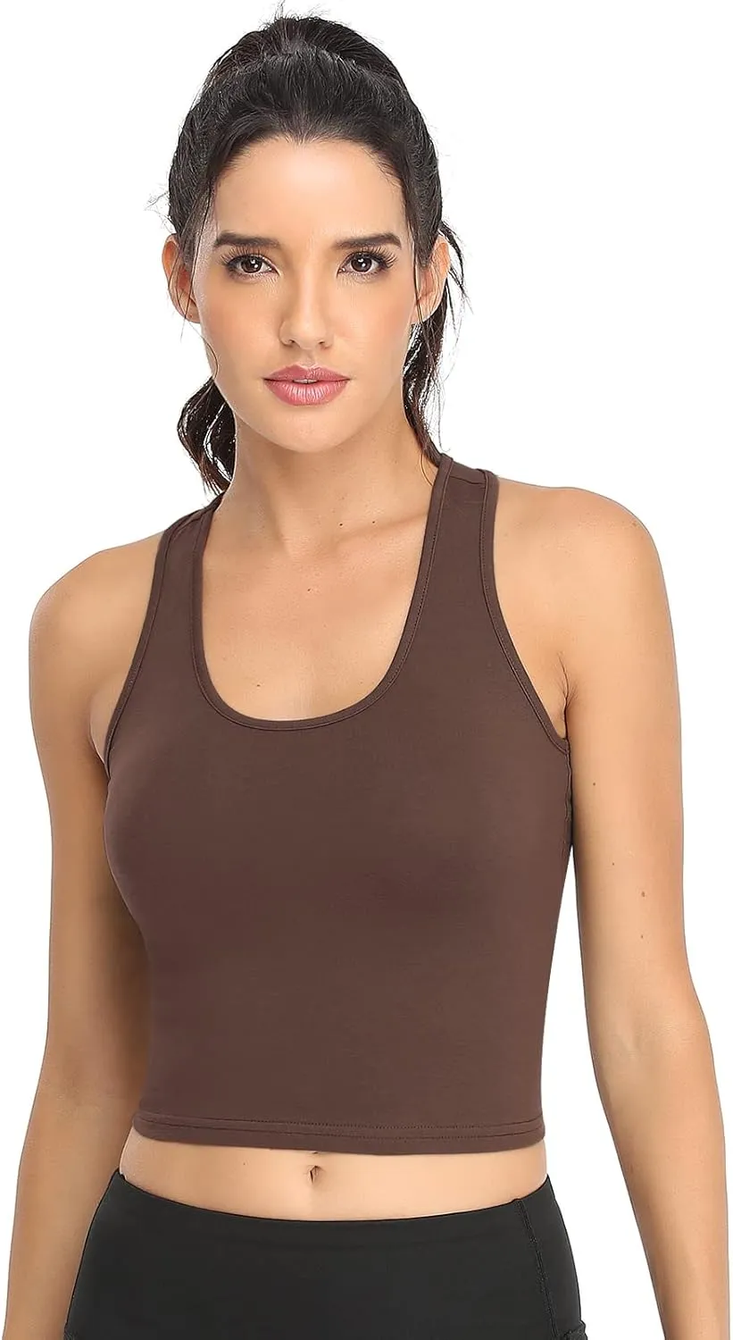 Cotton Workout Crop Tank Top for Women Racerback Yoga Tank Tops Athletic Sports Shirts Exercise Undershirts 4 Pack
