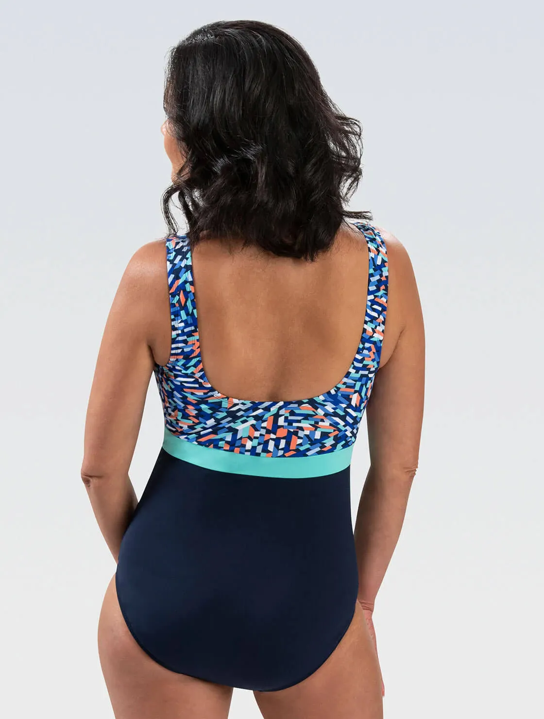 DOLFIN Aquashape Women's Wanderlust Color Block Moderate Scoop Back One Piece Swimsuit