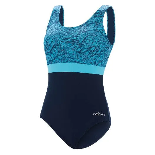 DOLFIN Aquashape Women's Wanderlust Color Block Moderate Scoop Back One Piece Swimsuit