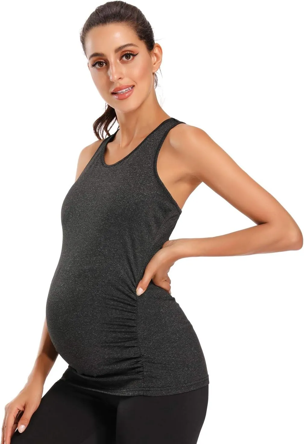 Ecavus Women's Maternity Tank Tops Seamless Racerback Sleeveless Workout Athletic Yoga Tops Pregnancy Shirt