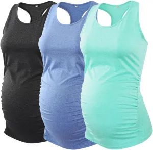 Ecavus Women's Maternity Tank Tops Seamless Racerback Sleeveless Workout Athletic Yoga Tops Pregnancy Shirt