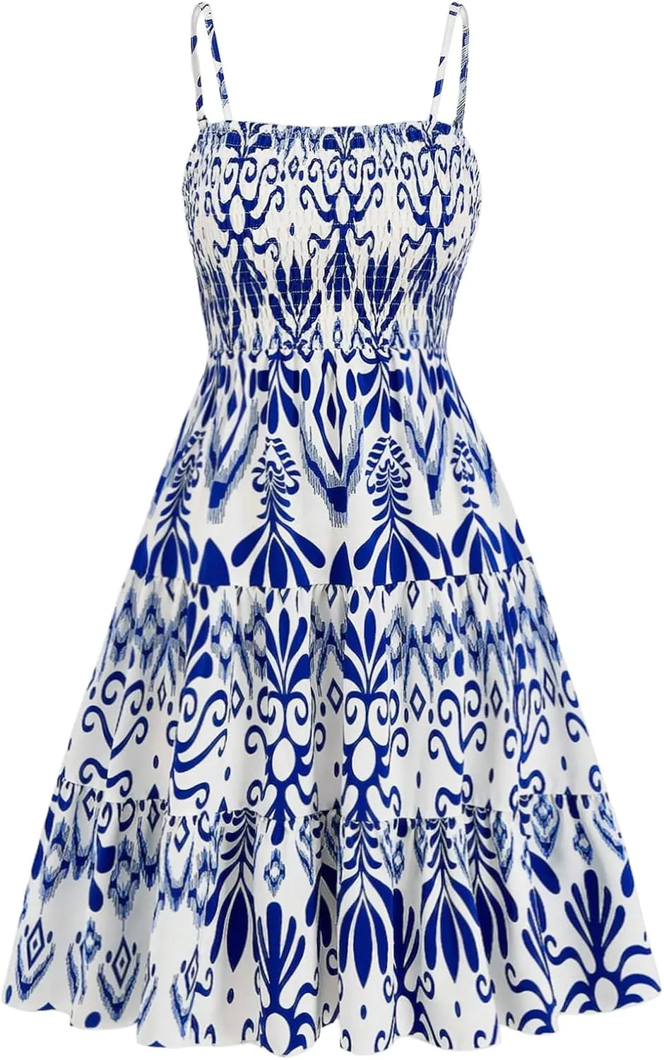 Floerns Women's Plus Size Geo Print Cami Dress Sleeveless Tiered Ruffle Hem Boho Dresses