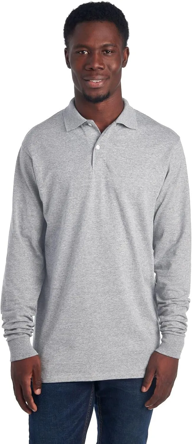 Jerzees Men's Long Sleeve Polo Shirts, Cotton Blend, Two Button Closure, Regular Fit, Sizes S-2x