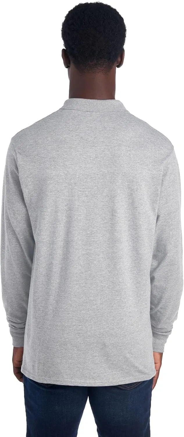 Jerzees Men's Long Sleeve Polo Shirts, Cotton Blend, Two Button Closure, Regular Fit, Sizes S-2x