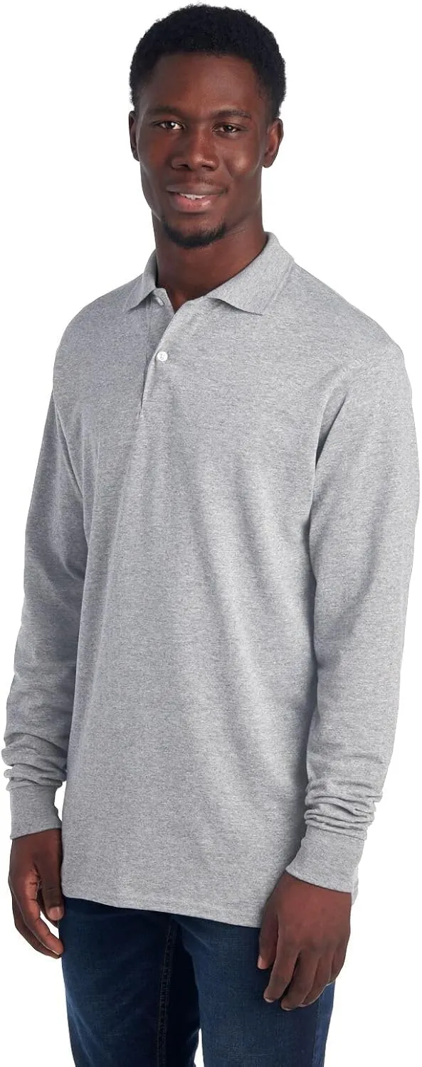 Jerzees Men's Long Sleeve Polo Shirts, Cotton Blend, Two Button Closure, Regular Fit, Sizes S-2x