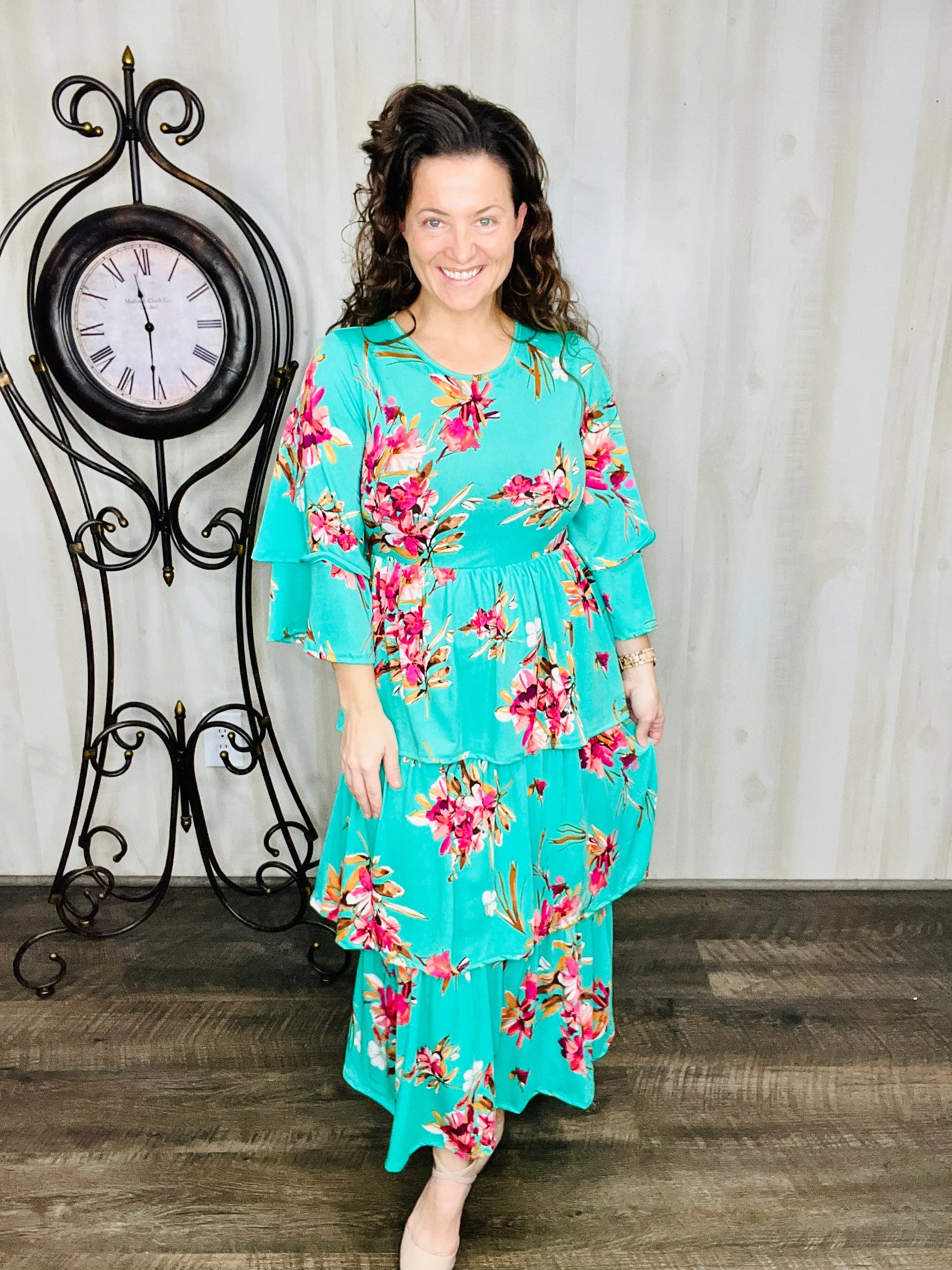 Juliet Ruffle Dress- Mint Floral