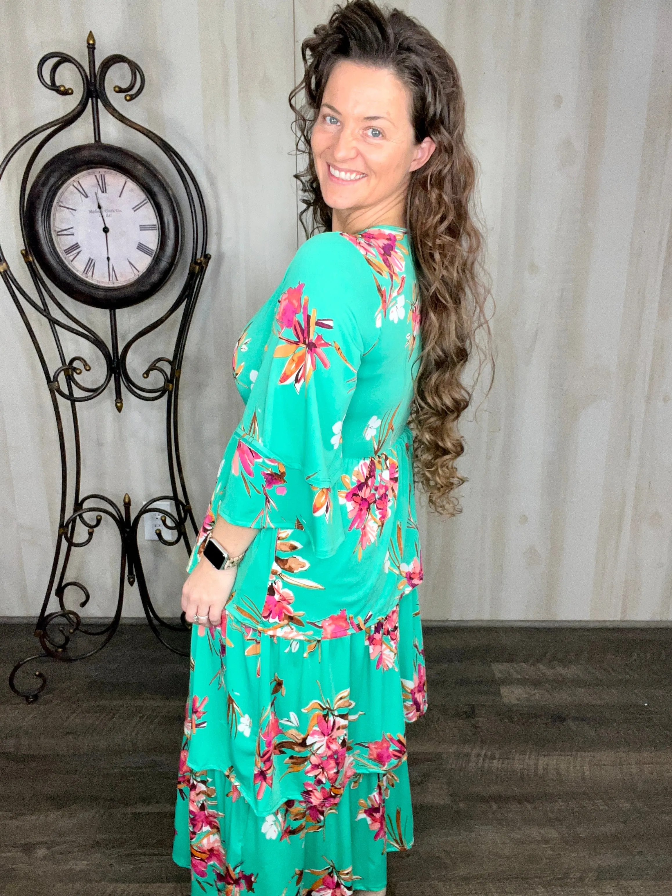 Juliet Ruffle Dress- Mint Floral
