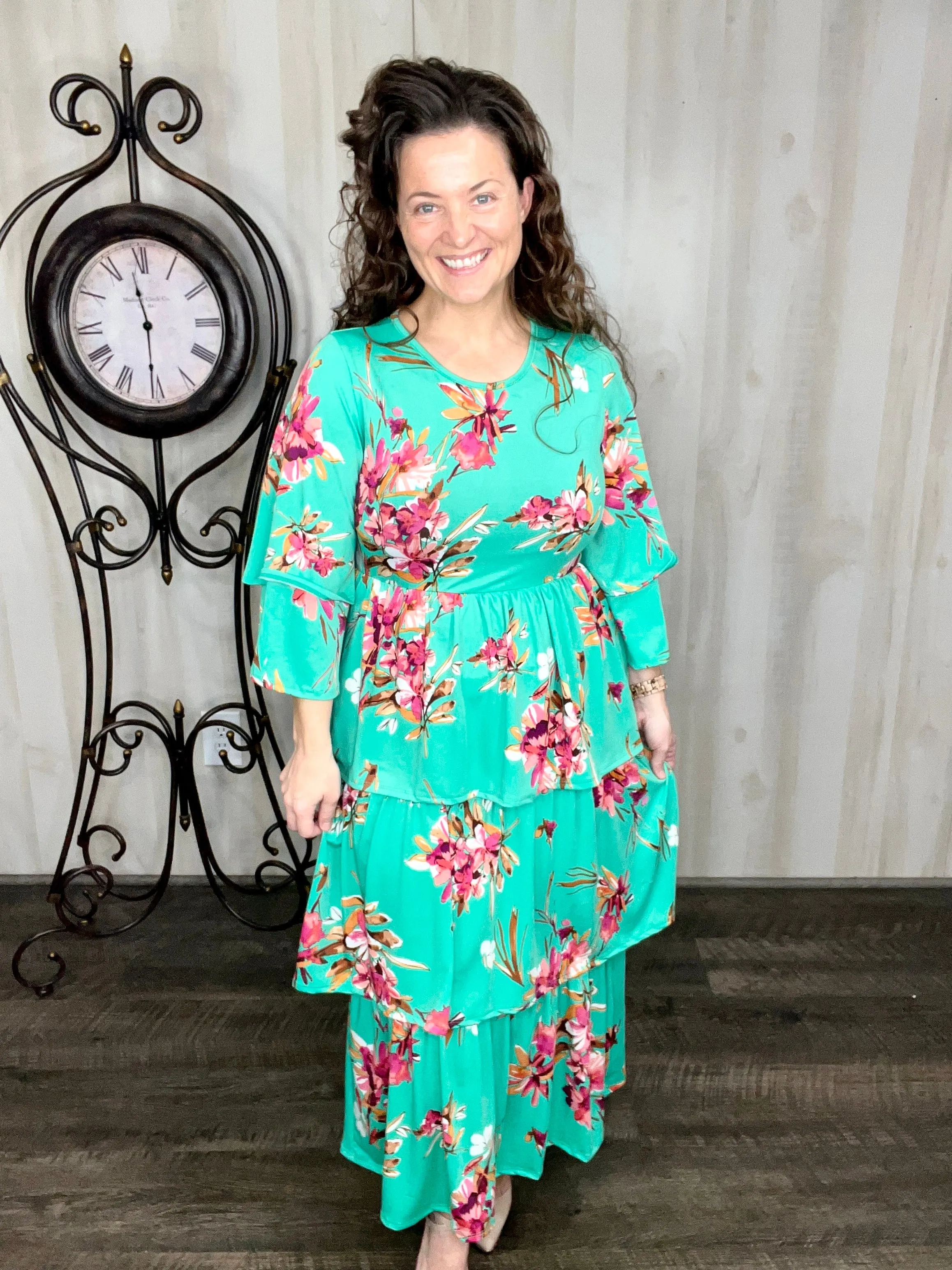 Juliet Ruffle Dress- Mint Floral