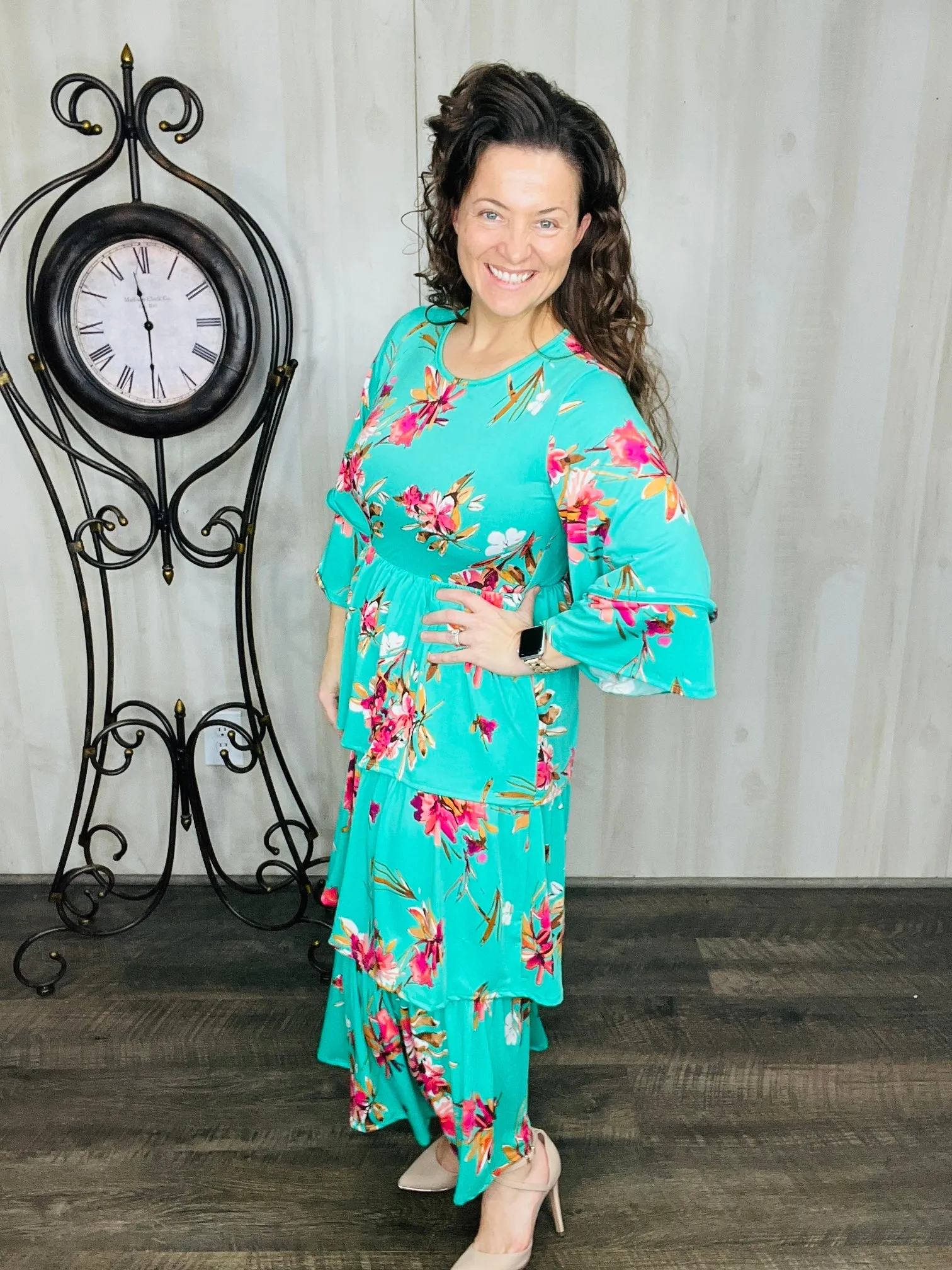 Juliet Ruffle Dress- Mint Floral