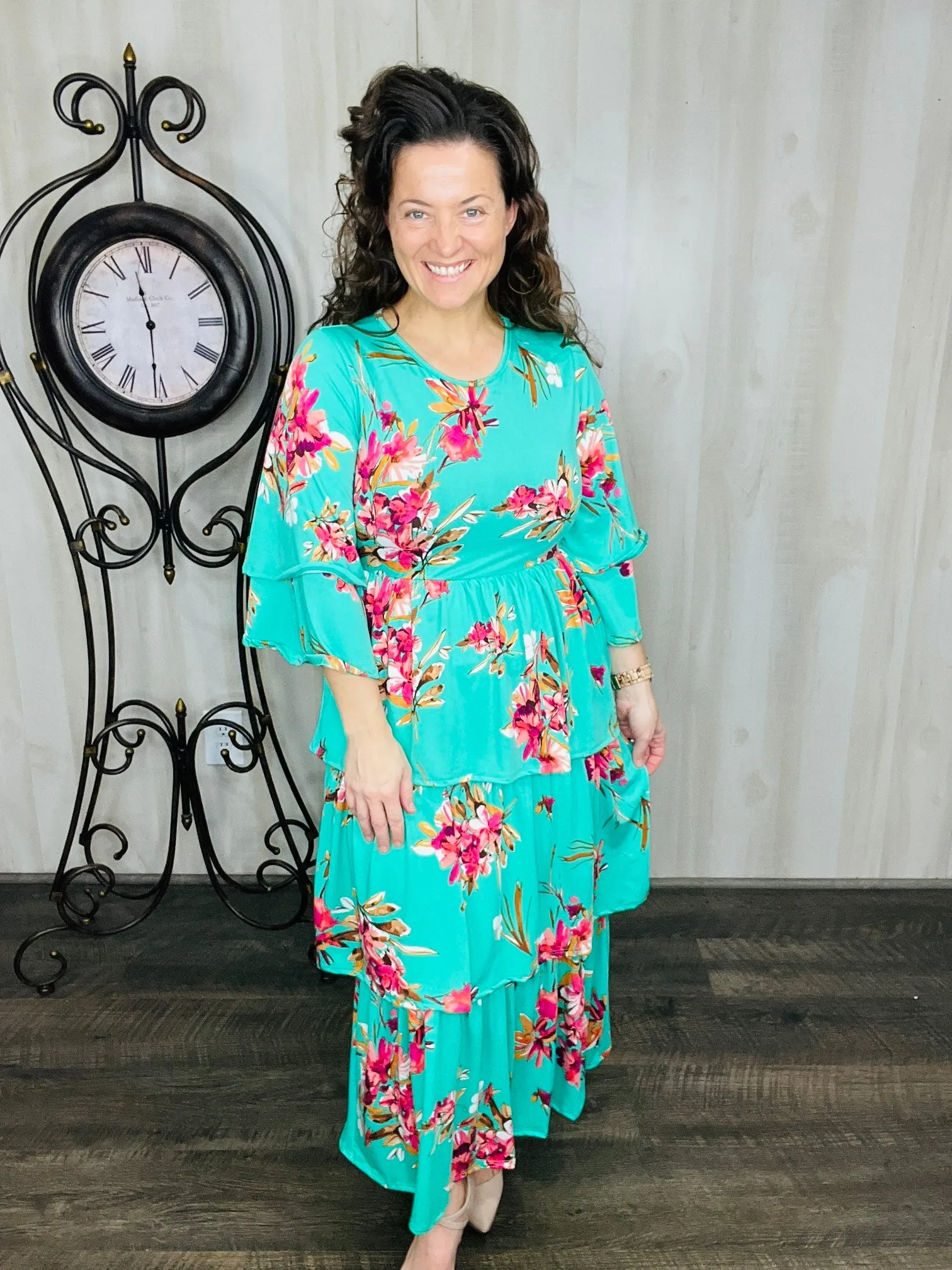 Juliet Ruffle Dress- Mint Floral