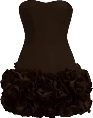 Layered Ruffle Edge Cocktail Party Dresses Sexy Strapless Homecoming Dresses Off Shoulder Satin Bodycon Mini Dresses