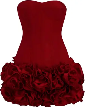 Layered Ruffle Edge Cocktail Party Dresses Sexy Strapless Homecoming Dresses Off Shoulder Satin Bodycon Mini Dresses