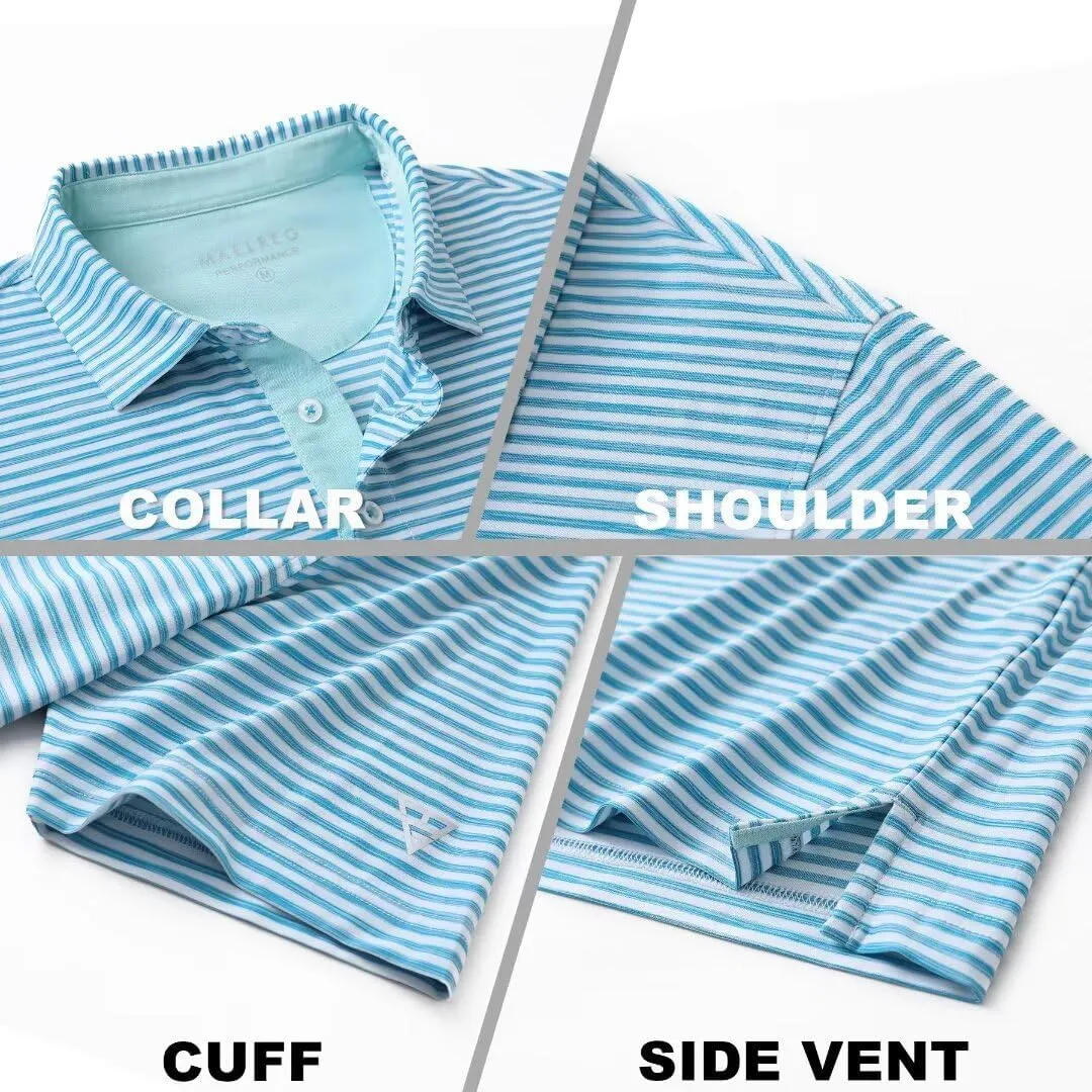 M MAELREG Golf Polo Shirts for Men Short Sleeve Dry Fit Striped Performance Moisture Wicking Collared Casual Mens Golf Shirt