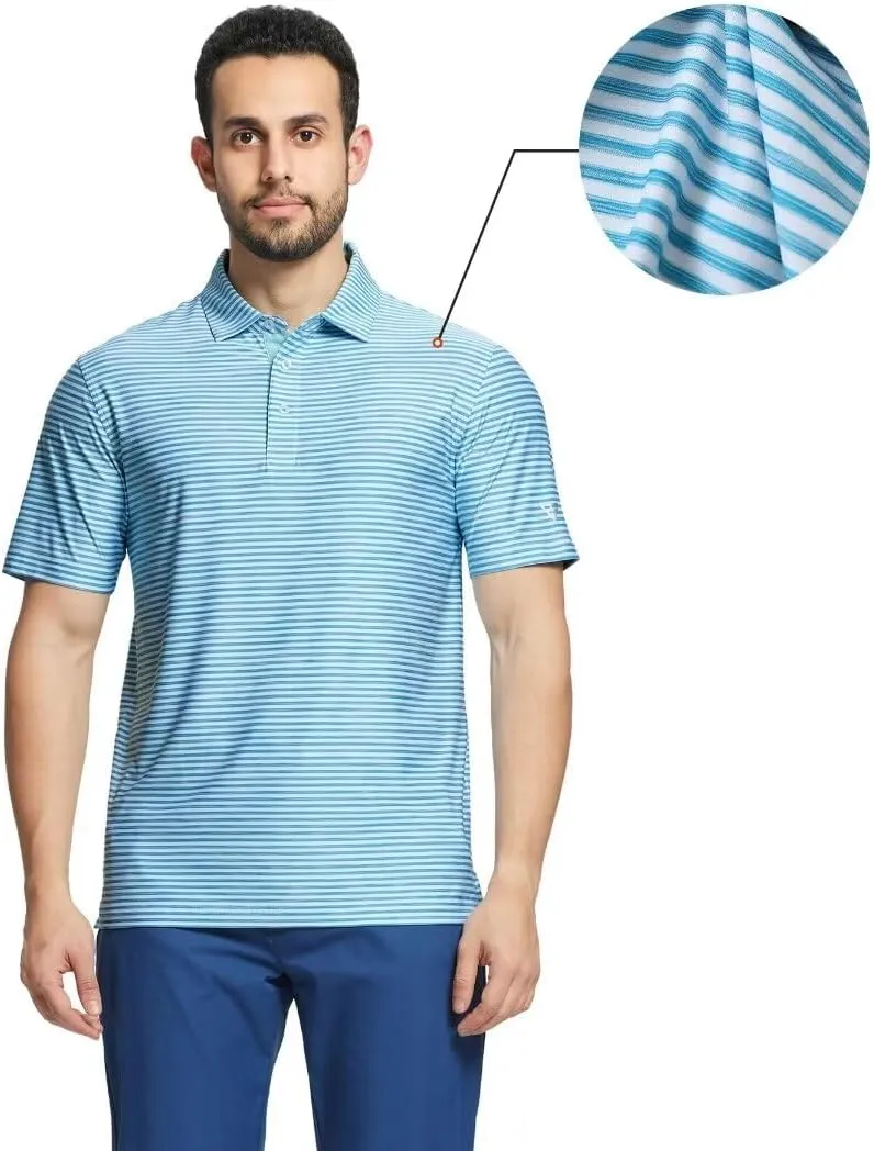 M MAELREG Golf Polo Shirts for Men Short Sleeve Dry Fit Striped Performance Moisture Wicking Collared Casual Mens Golf Shirt