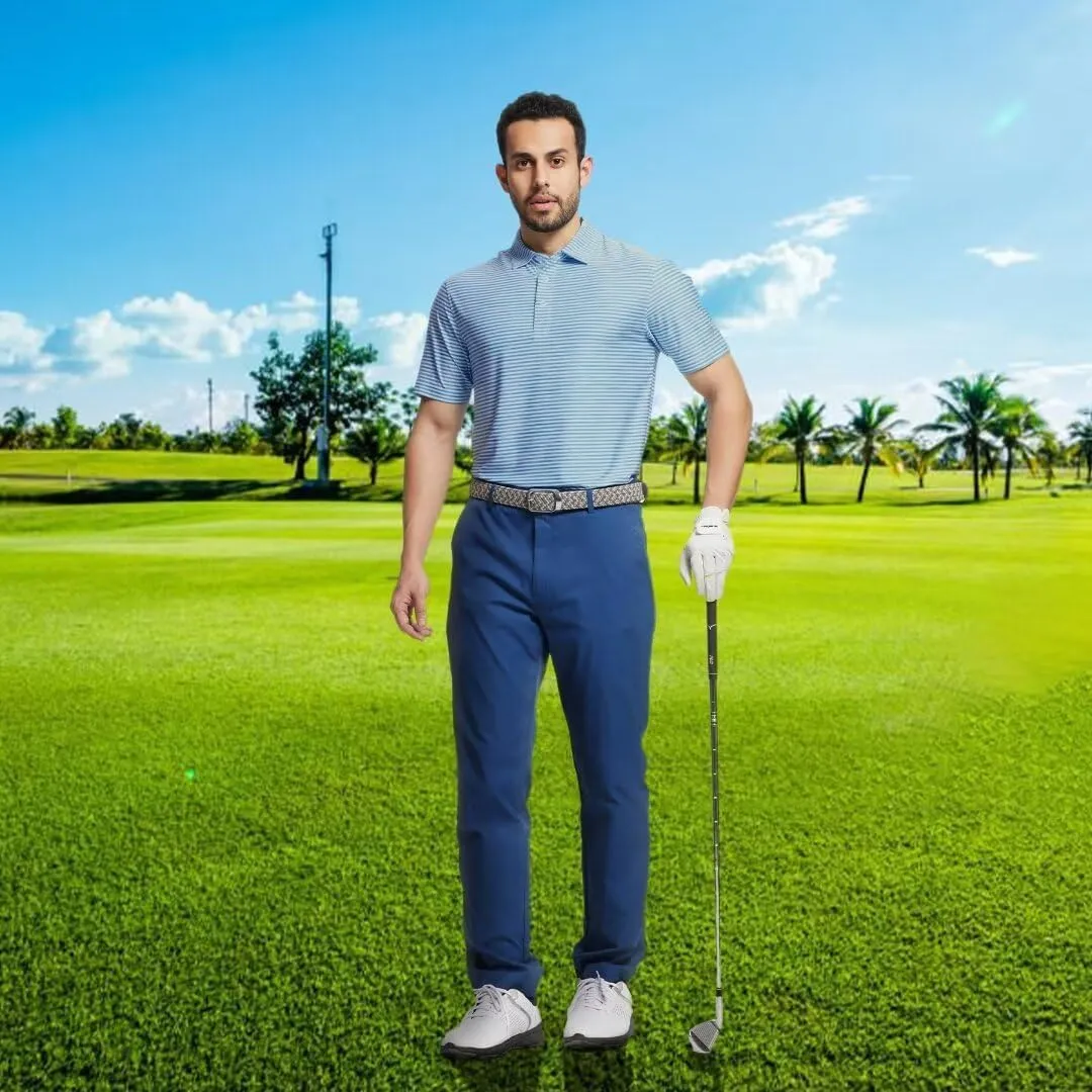 M MAELREG Golf Polo Shirts for Men Short Sleeve Dry Fit Striped Performance Moisture Wicking Collared Casual Mens Golf Shirt