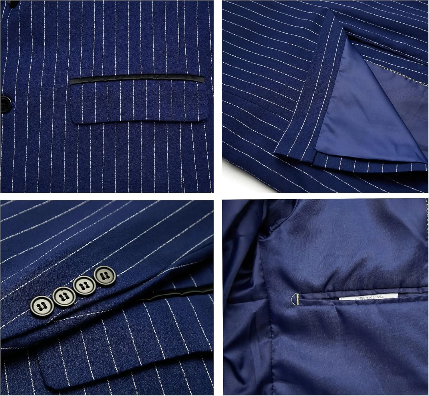 MAGE MALE Mens Pinstripe 3 Piece Suit Slim Fit Elegant Single Breasted Business Wedding Party Blazer Vest& Pants Set