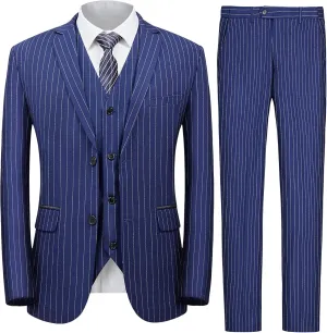 MAGE MALE Mens Pinstripe 3 Piece Suit Slim Fit Elegant Single Breasted Business Wedding Party Blazer Vest& Pants Set