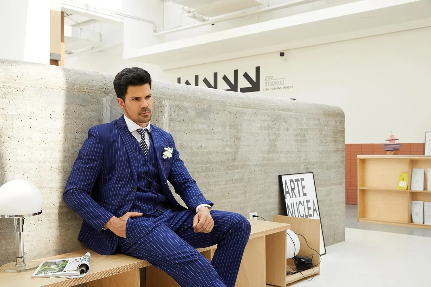 MAGE MALE Mens Pinstripe 3 Piece Suit Slim Fit Elegant Single Breasted Business Wedding Party Blazer Vest& Pants Set