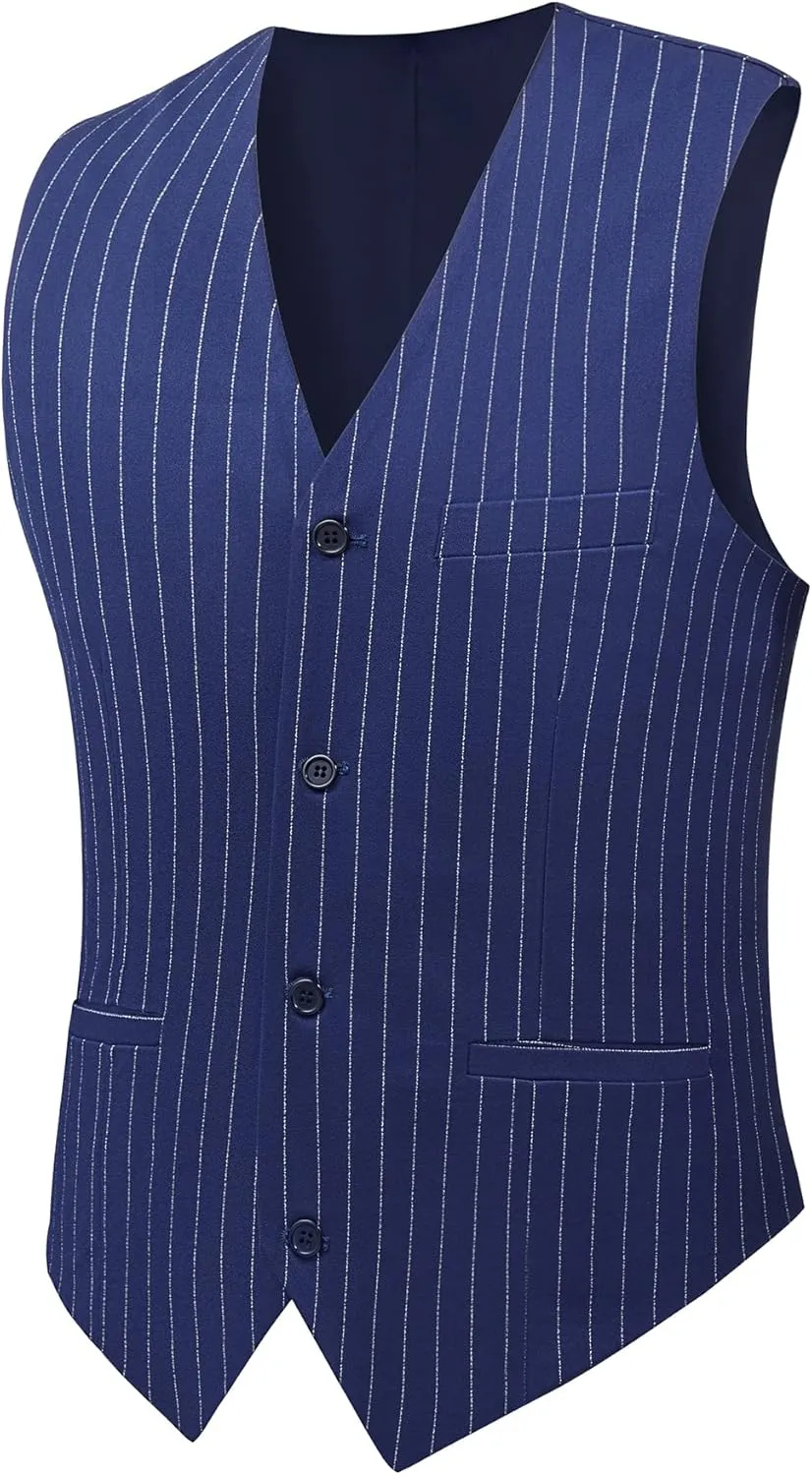 MAGE MALE Mens Pinstripe 3 Piece Suit Slim Fit Elegant Single Breasted Business Wedding Party Blazer Vest& Pants Set
