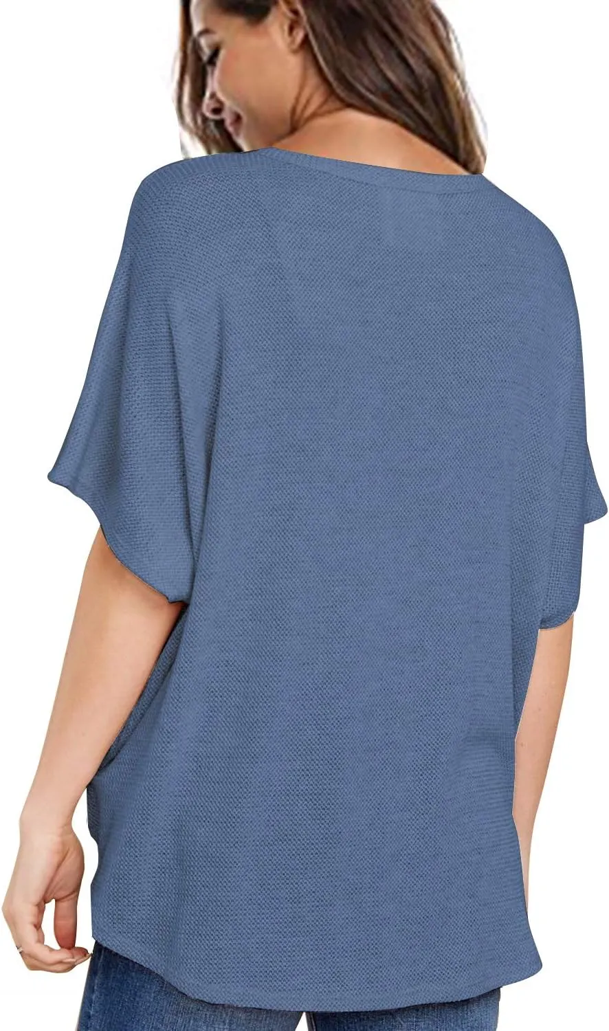 MIHOLL Womens Loose Blouse Short Sleeve V Neck Button Down T Shirts Tie Front Knot Casual Tops