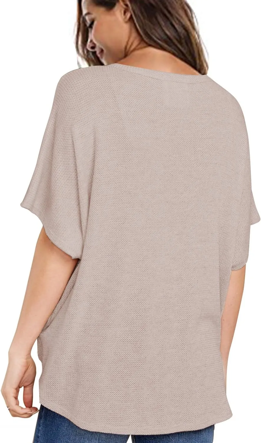 MIHOLL Womens Loose Blouse Short Sleeve V Neck Button Down T Shirts Tie Front Knot Casual Tops