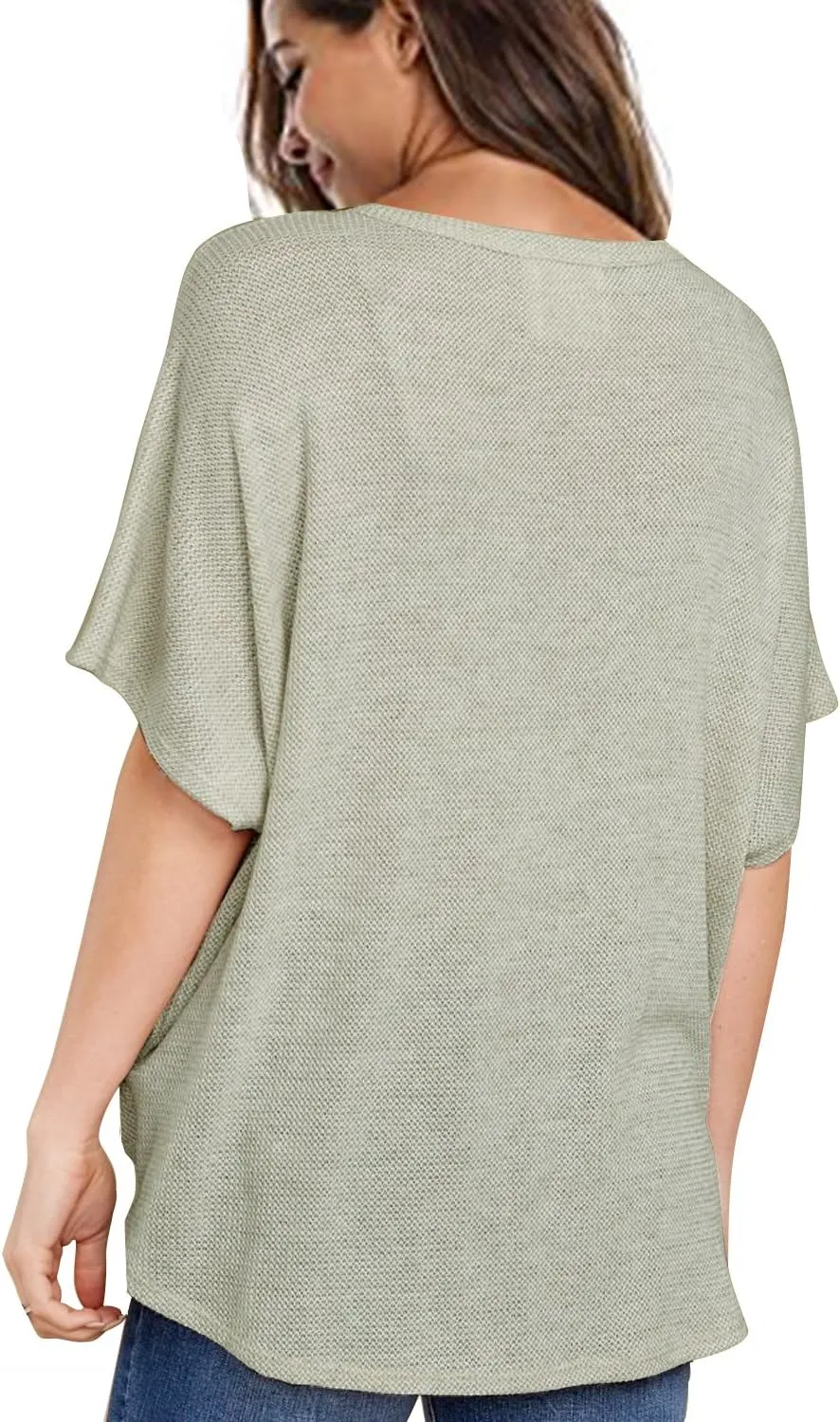 MIHOLL Womens Loose Blouse Short Sleeve V Neck Button Down T Shirts Tie Front Knot Casual Tops