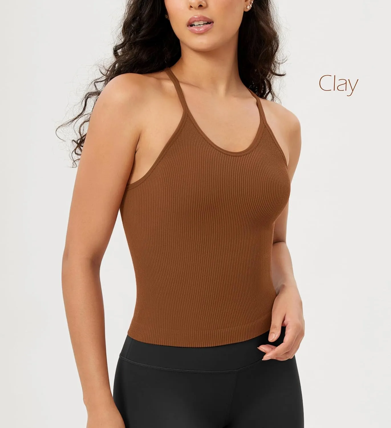 ODODOS Women's Crop 3-Pack Seamless Rib-Knit Camisole Crop Tank Tops