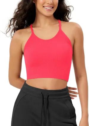 ODODOS Women's Crop Seamless Rib-Knit Camisole Strappy Racerback Cropped Tank Tops