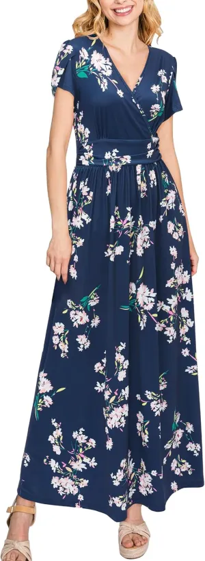 OUGES Maternity Maxi Dress Wrap V Neck Baby Shower Pregnancy Dresses for Photoshoot