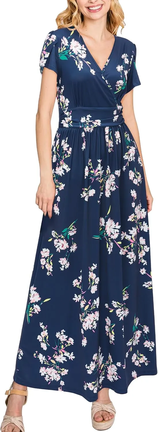 OUGES Maternity Maxi Dress Wrap V Neck Baby Shower Pregnancy Dresses for Photoshoot