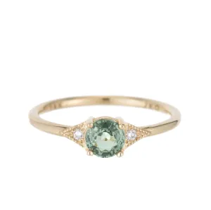 Round Green Sapphire Deco Ring